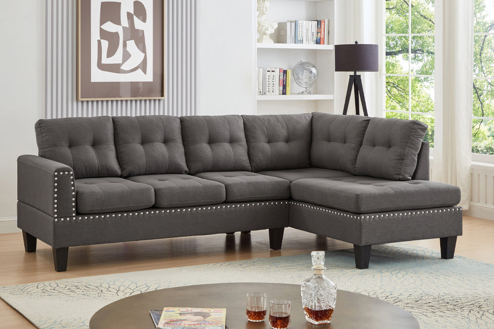 Grey Tufted Sectional with Nailhead Trim - KF Confort