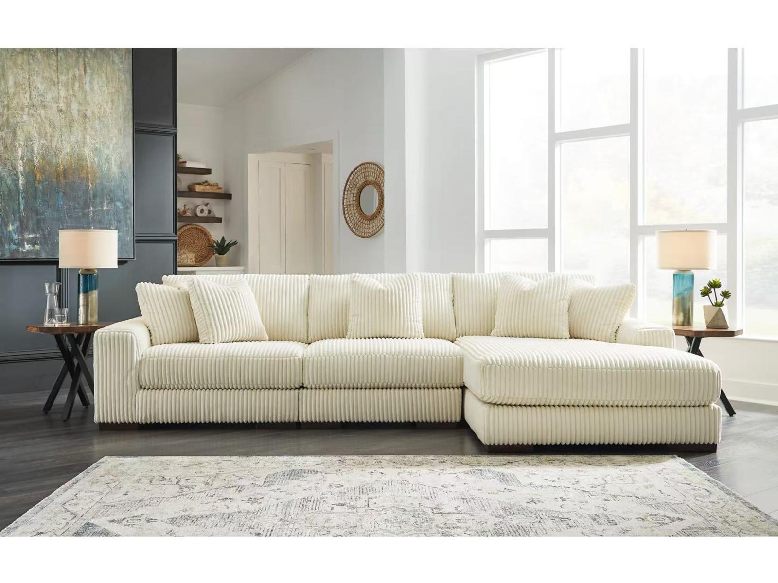 Cream Ribbed Sectional with Chaise - KF Confort