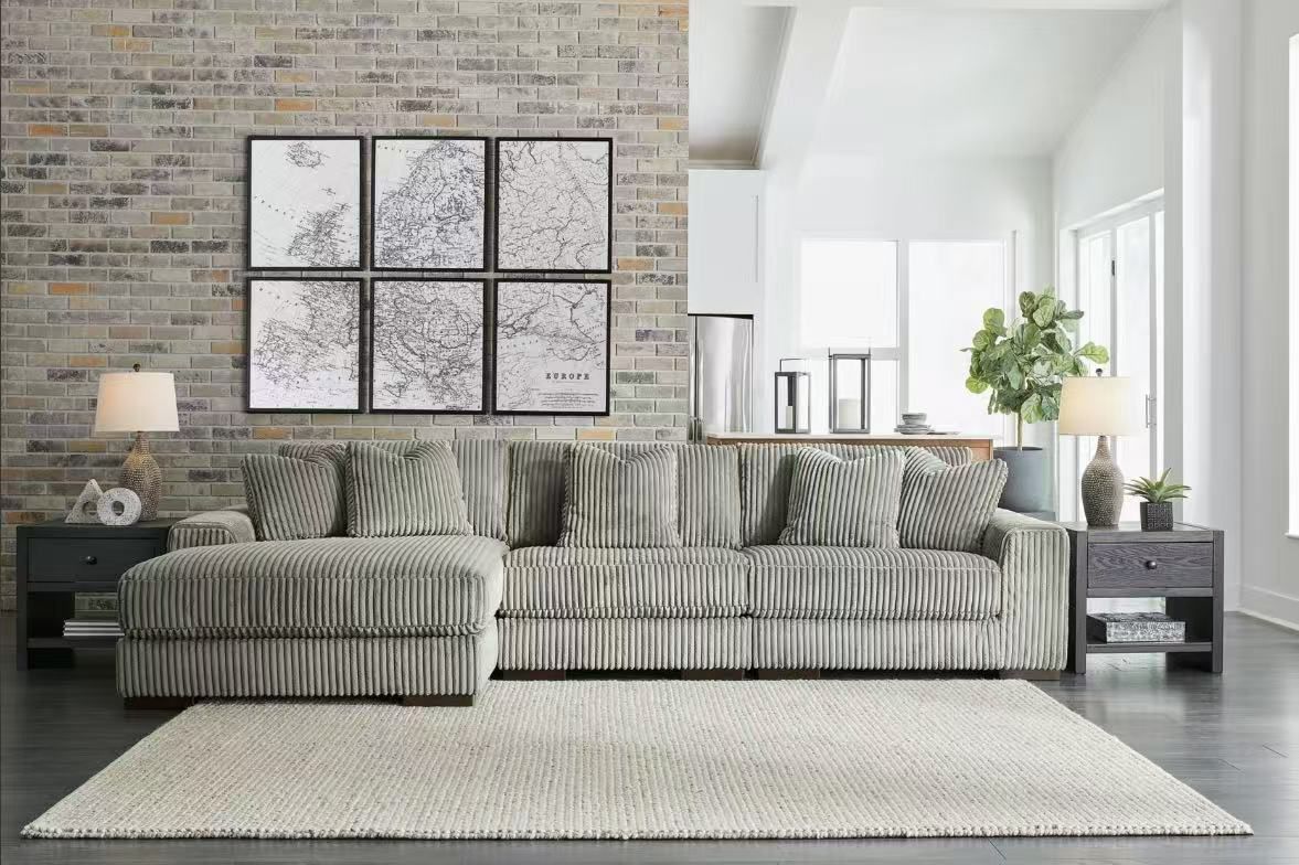 Greige Corduroy Sectional with Chaise - KF Confort