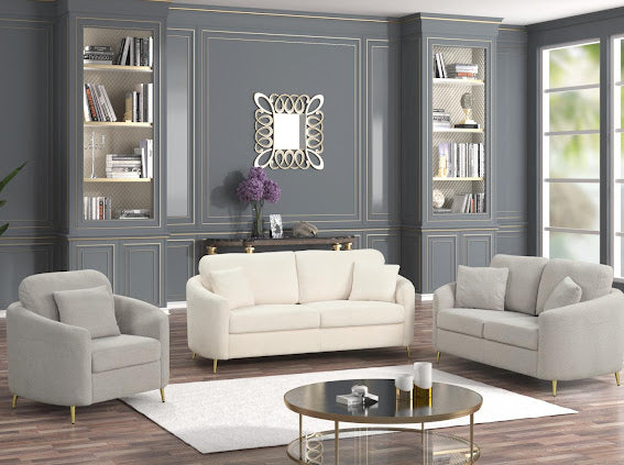 Ivory Living Room Set with Gold Legs - KF Confort