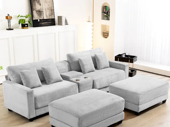 Light Grey Modular Corduroy Sofa - KF Confort