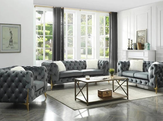 Grey Chesterfield Living Room Set - KF Confort