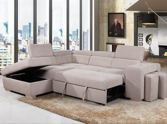 Beige Storage Sleeper Sectional - KF Confort