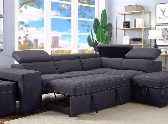 Navy Storage Sleeper Sectional - KF Confort