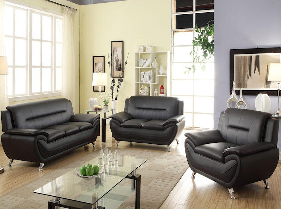 Black Leather Living Room Set - KF Confort