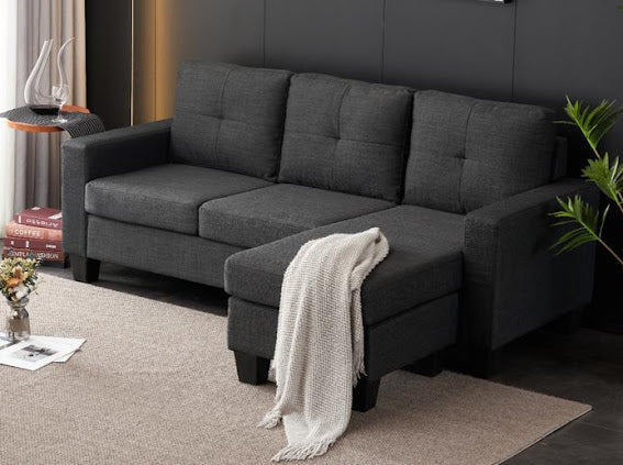 Compact Dark Grey Chaise Sofa - KF Confort