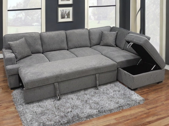 Grey Storage Sleeper Sectional - KF Confort